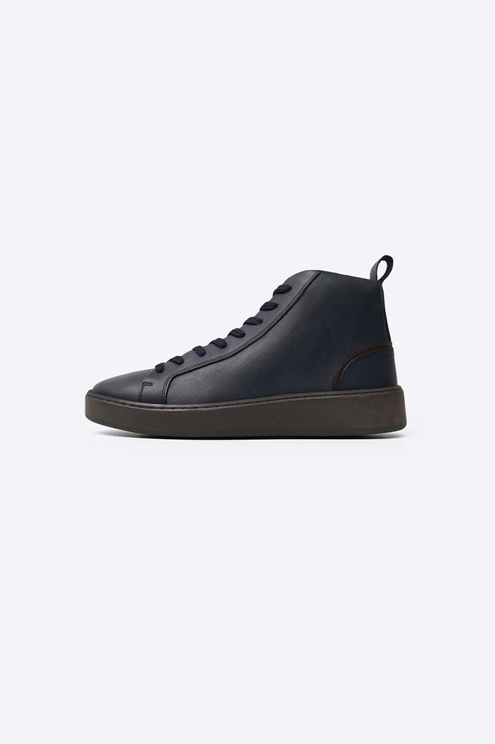 NAVY HIGH-TOP LEATHER SNEAKERS