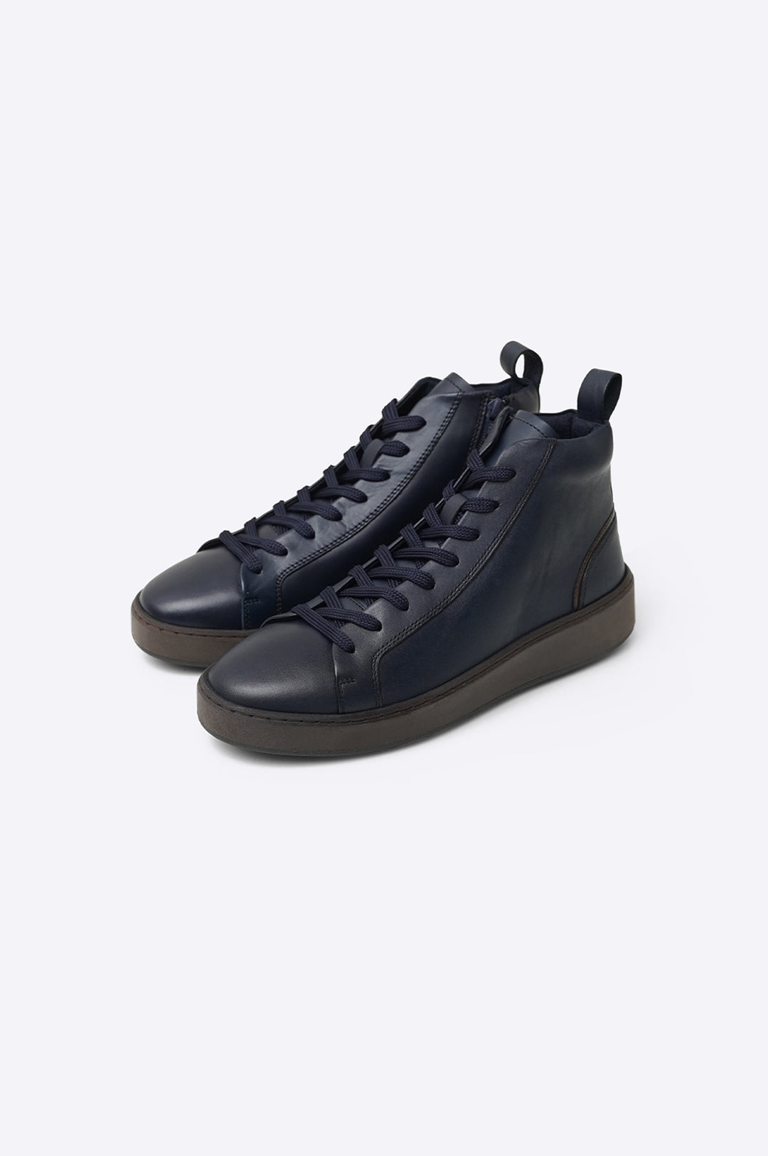 NAVY HIGH-TOP LEATHER SNEAKERS