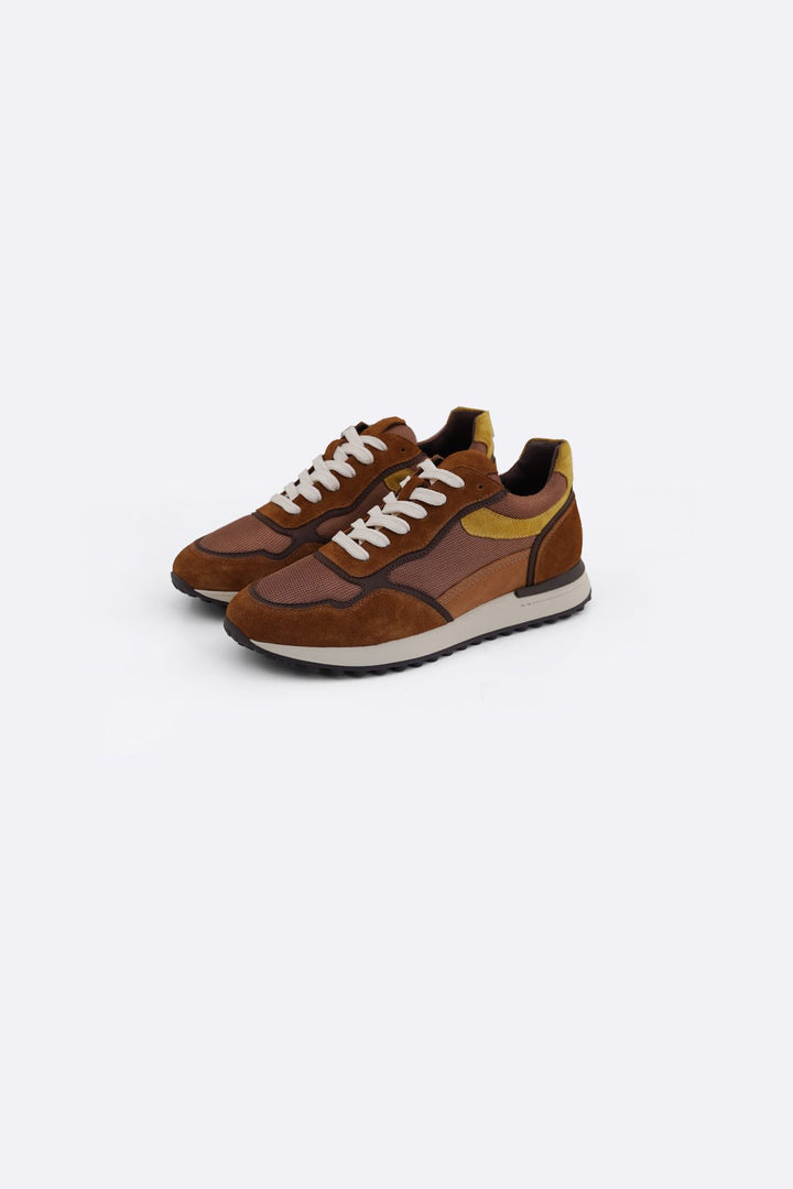 BROWN CONTRAST LEATHER JOGGERS