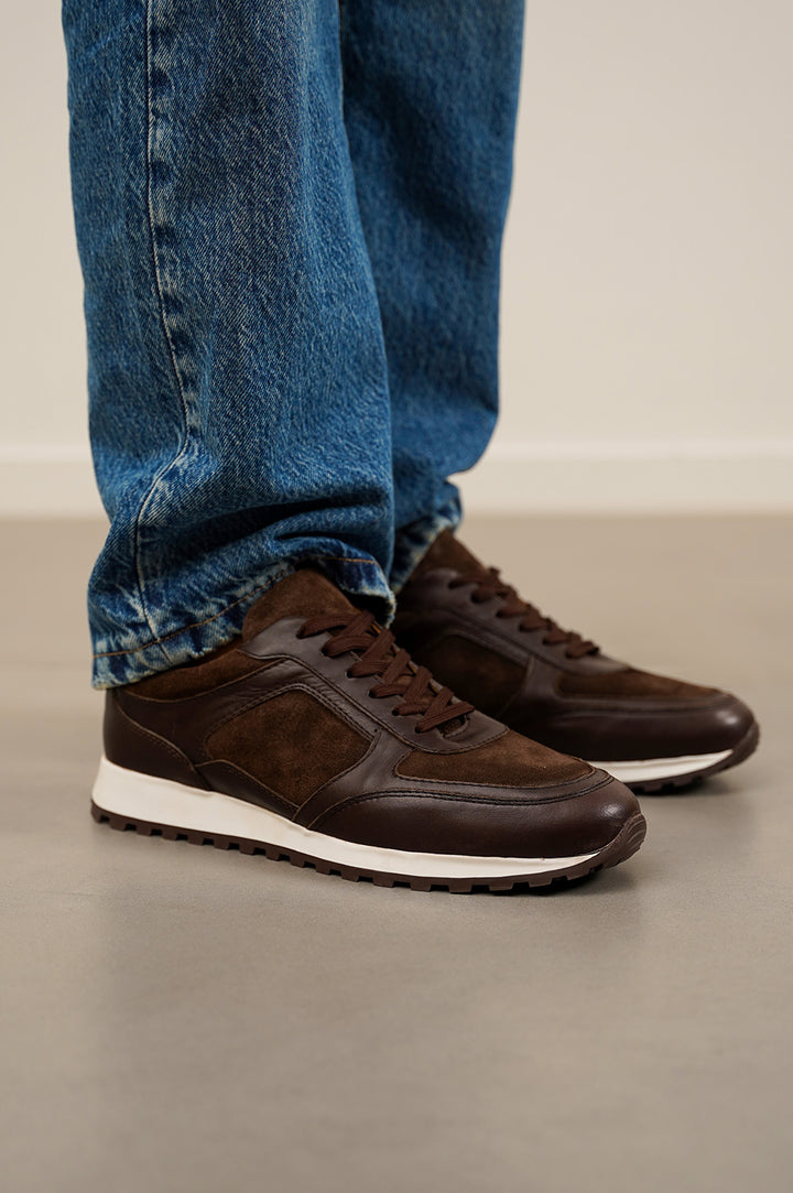 COFFEE CASUAL LEATHER SNEAKERS