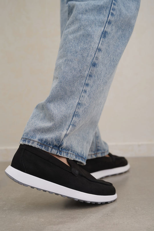 BLACK AIR LEATHER LOAFERS