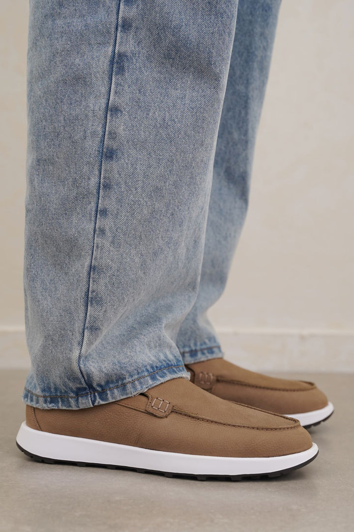 TAUPE AIR LEATHER LOAFERS