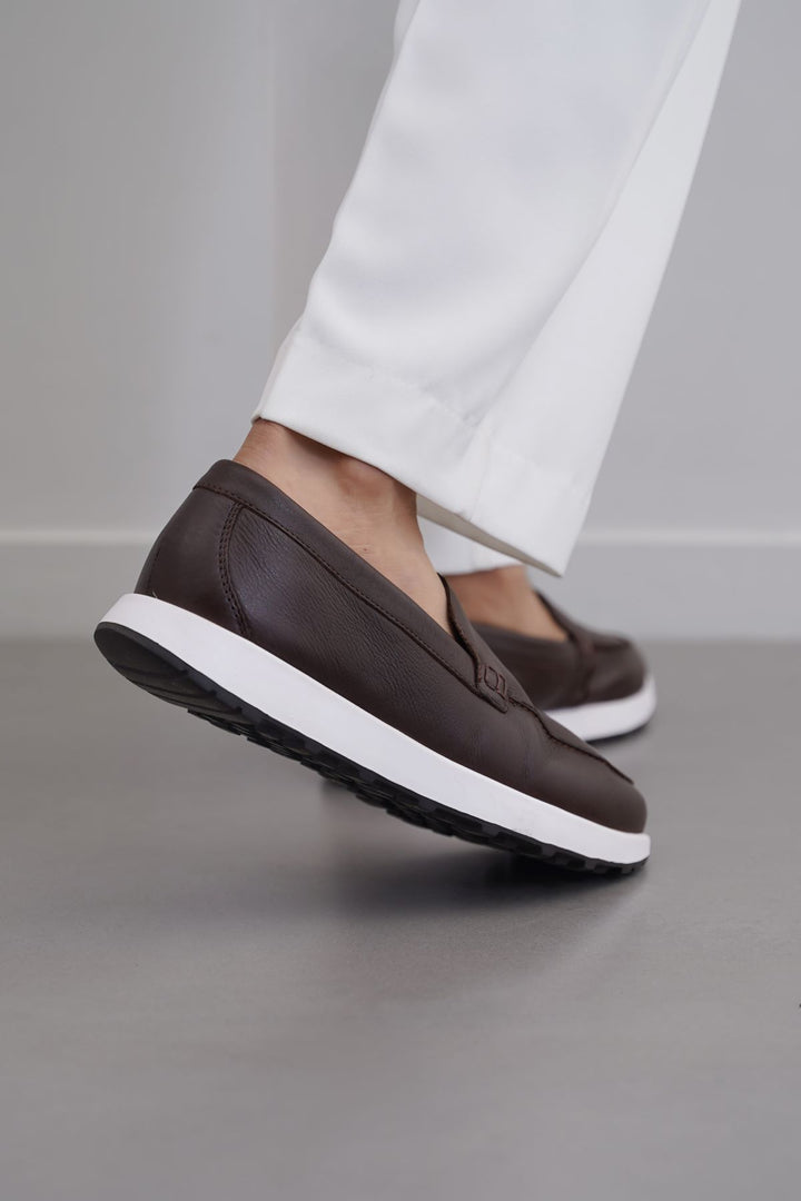 COFFEE AIR LEATHER LOAFERS