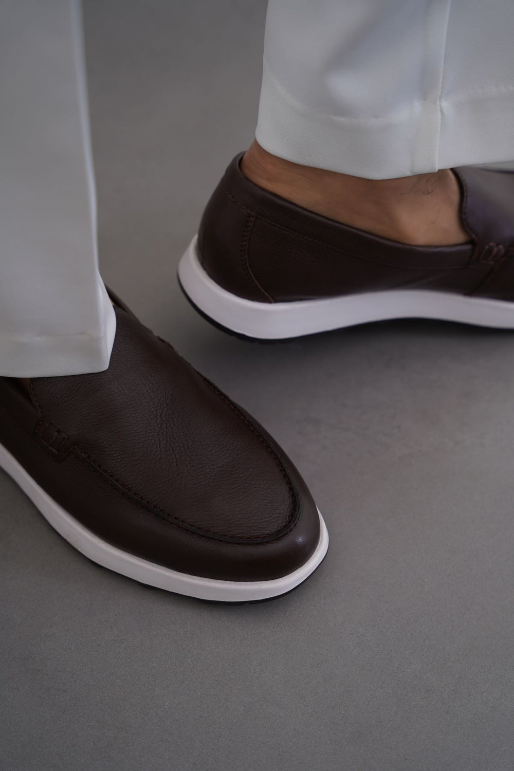 COFFEE AIR LEATHER LOAFERS