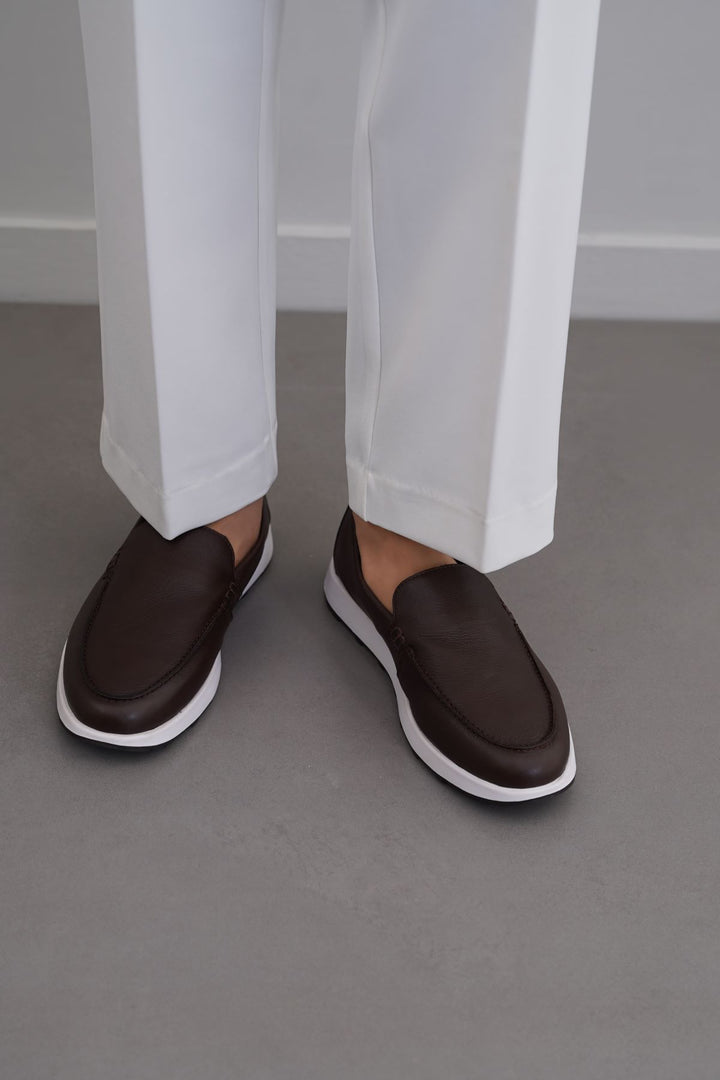 COFFEE AIR LEATHER LOAFERS