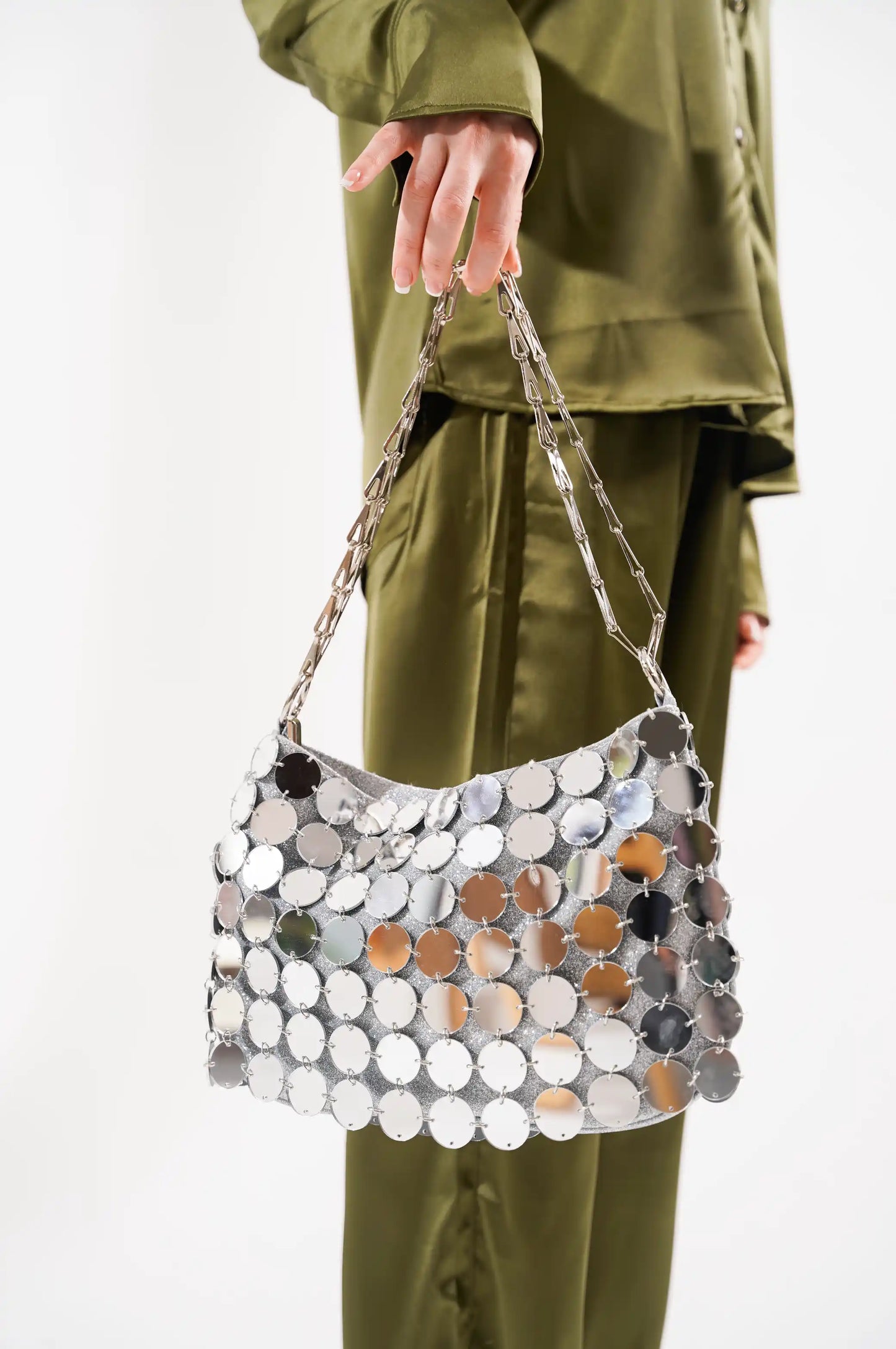SILVER MIRROR SEQUIN PURSE