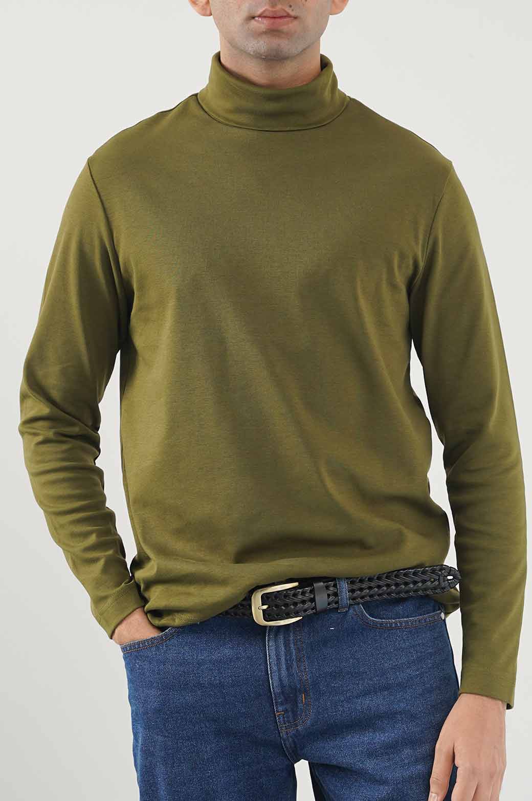 OLIVE HIGH NECK SWEATSHIRT