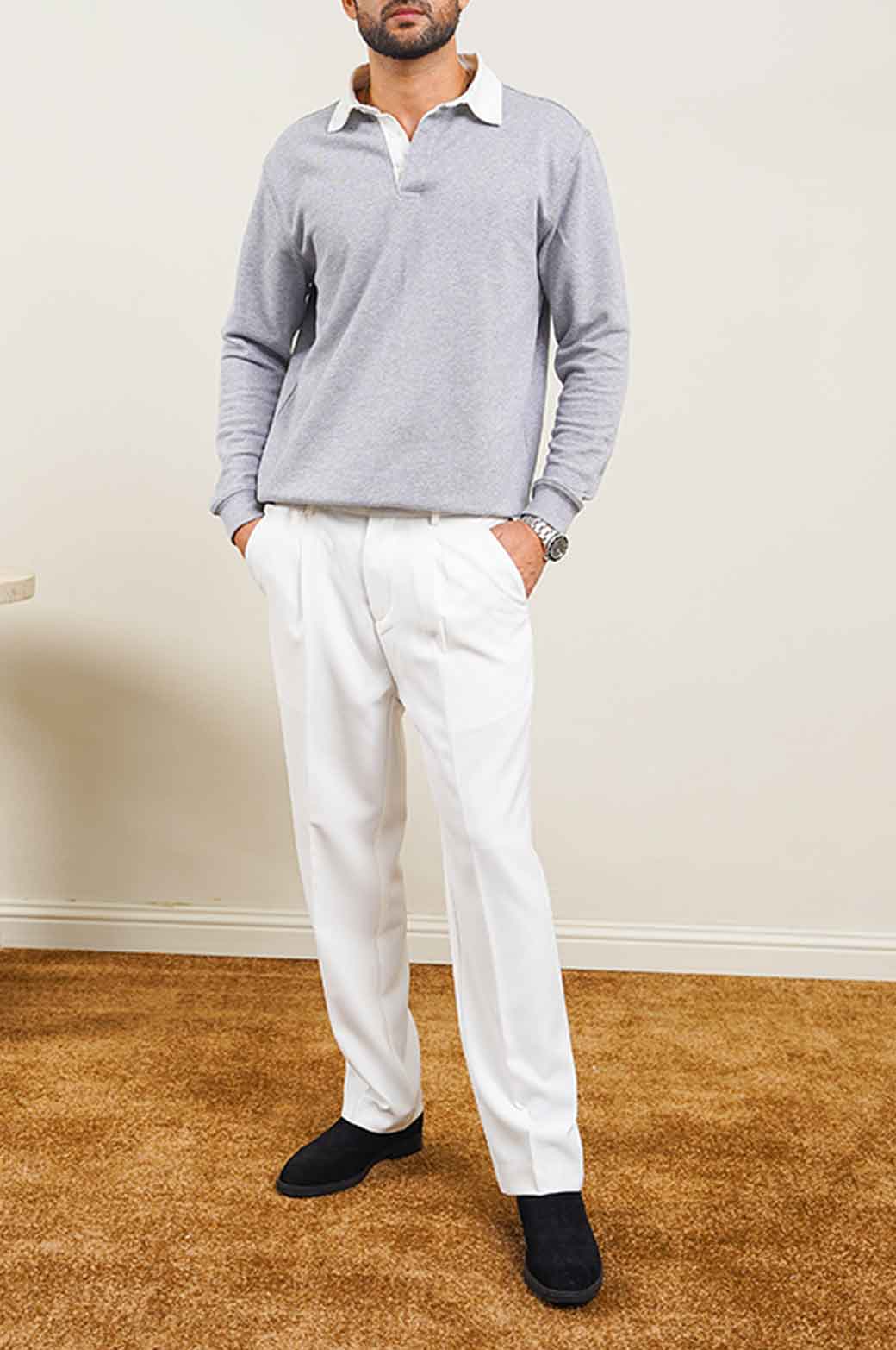 HEATHER GREY RUGBY POLO SHIRT