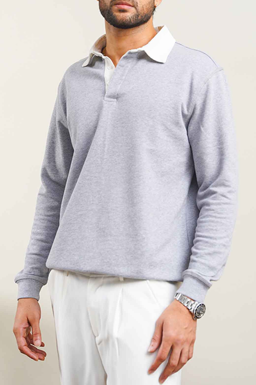 HEATHER GREY RUGBY POLO SHIRT