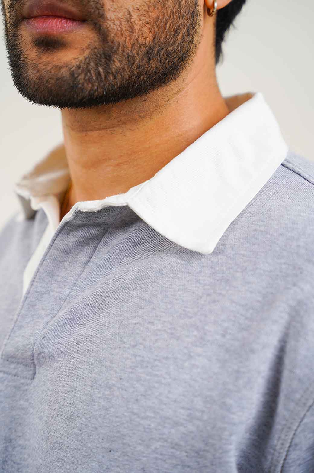 HEATHER GREY RUGBY POLO SHIRT