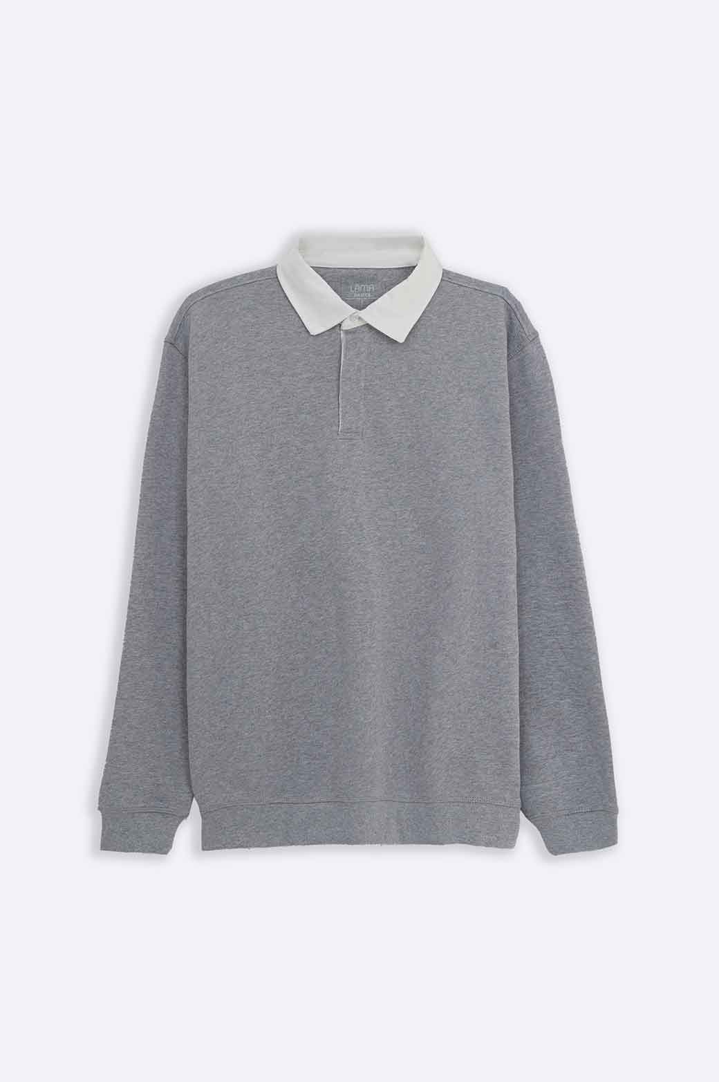 HEATHER GREY RUGBY POLO SHIRT