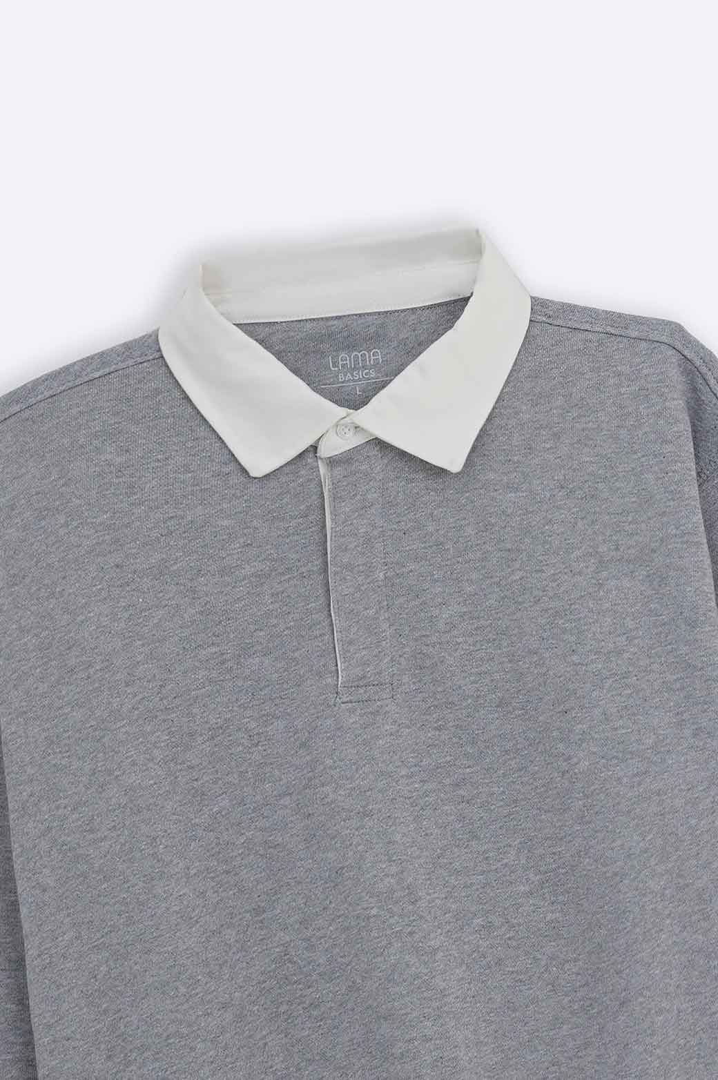 HEATHER GREY RUGBY POLO SHIRT