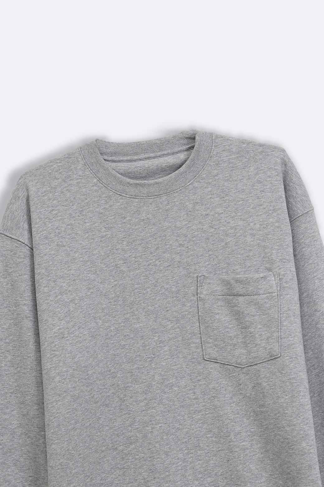 HEATHER GREY CREW WITH POCKET