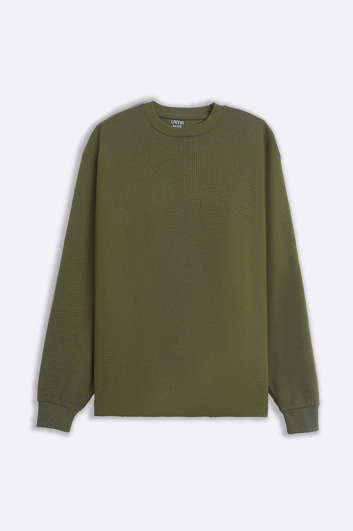 OLIVE EVERYDAY WAFFLE SWEATSHIRT