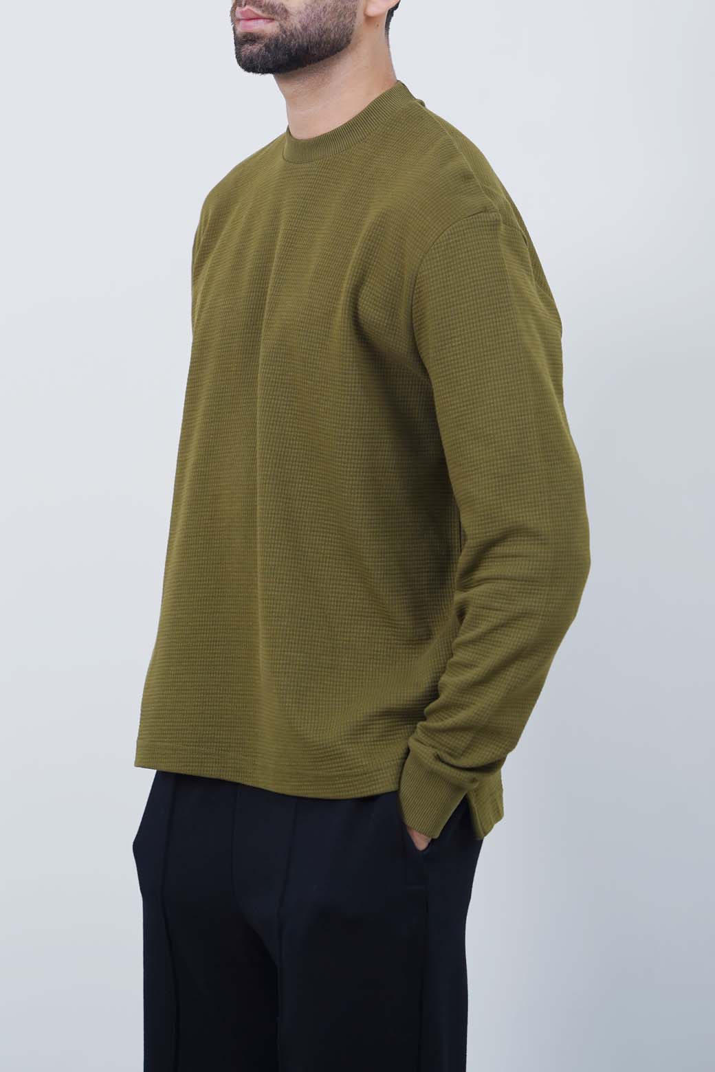 OLIVE EVERYDAY WAFFLE SWEATSHIRT