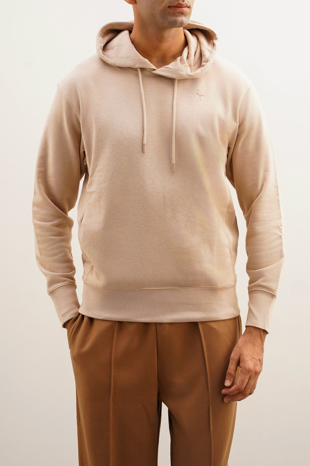 BEIGE EMBLEM PRINTED HOODIE