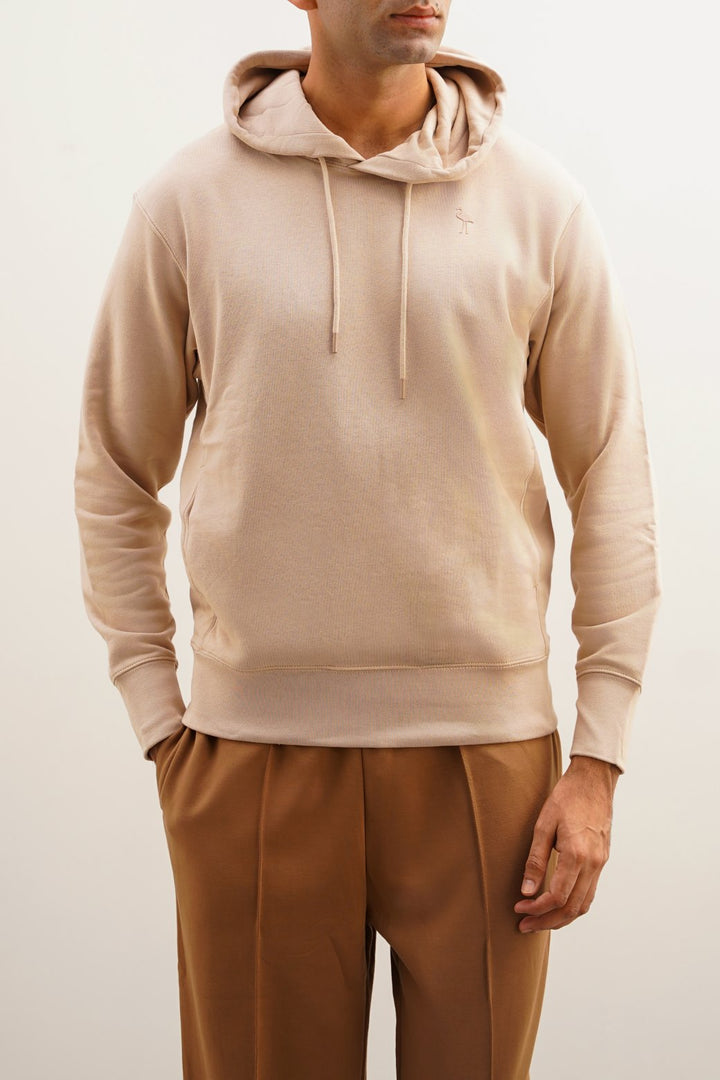 BEIGE EMBLEM PRINTED HOODIE