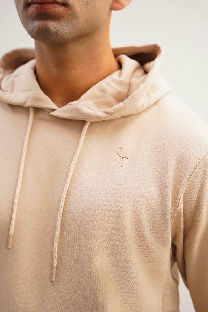 BEIGE EMBLEM PRINTED HOODIE