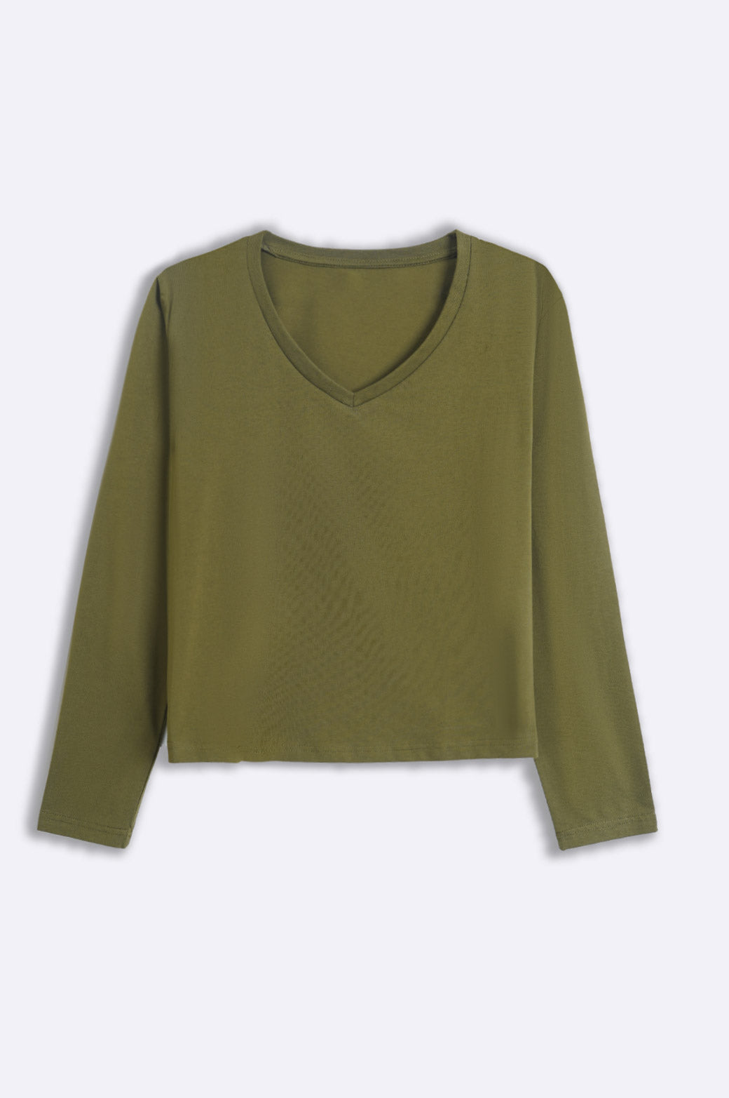 OLIVE CASUAL V-NECK T-SHIRT