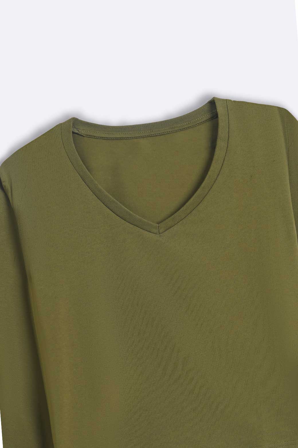 OLIVE CASUAL V-NECK T-SHIRT