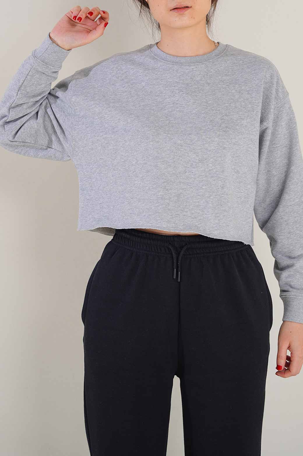 HEATHER GREY BASIC CROPPED SWEATSHIRT