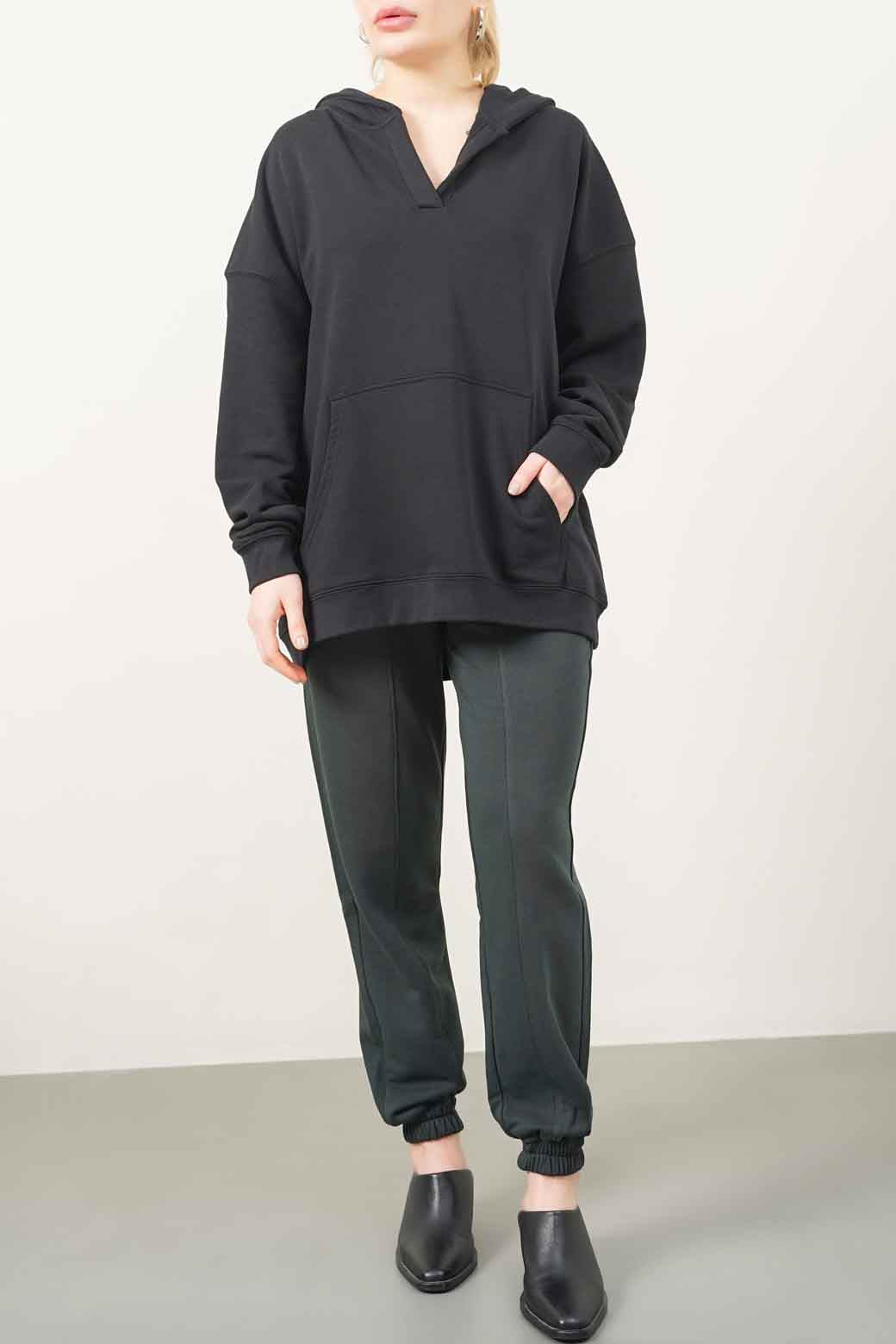 BLACK OVERSIZED COTTON BLEND HOODIE