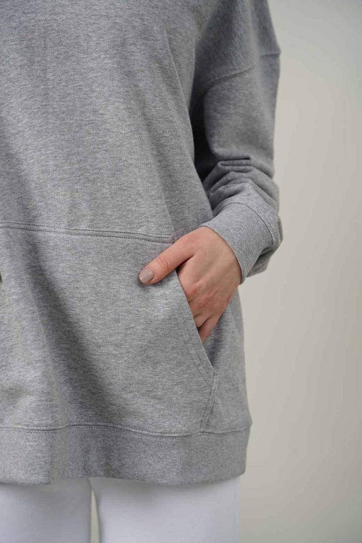 HEATHER GREY OVERSIZED COTTON BLEND HOODIE