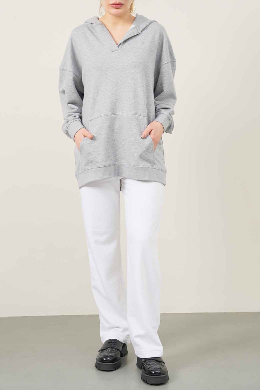 HEATHER GREY OVERSIZED COTTON BLEND HOODIE