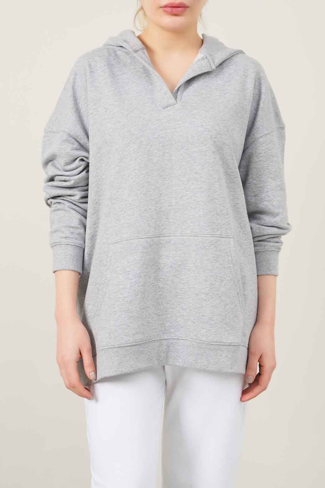 HEATHER GREY OVERSIZED COTTON BLEND HOODIE