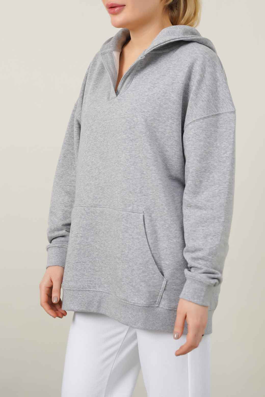 HEATHER GREY OVERSIZED COTTON BLEND HOODIE