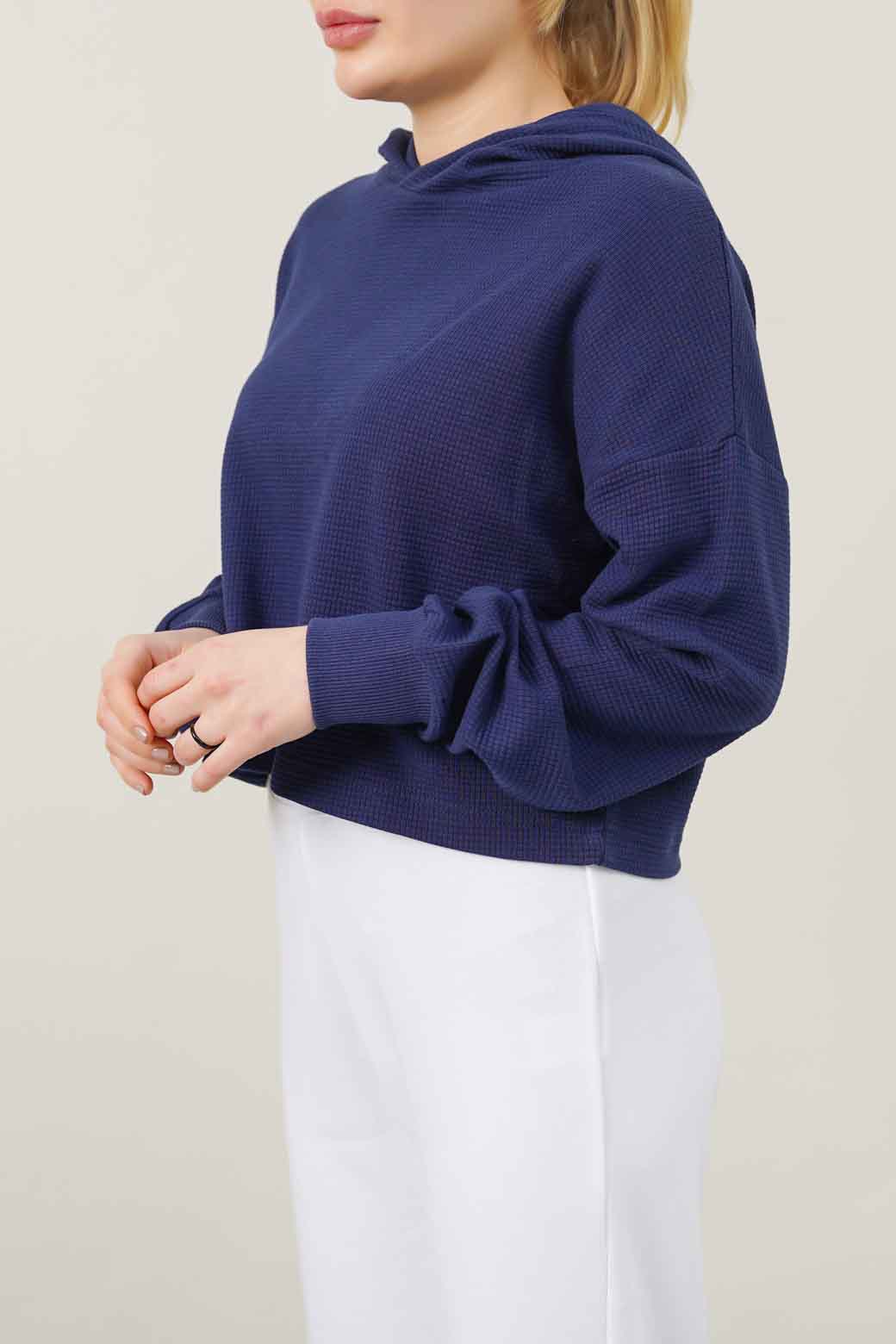 MIDNIGHT BLUE OVERSIZED CROPPED HOODIE