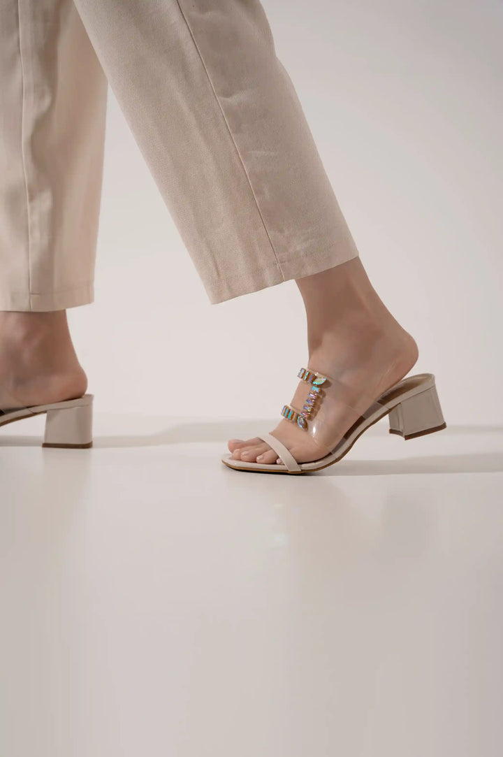 BEIGE CRYSTAL BLOCK HEEL