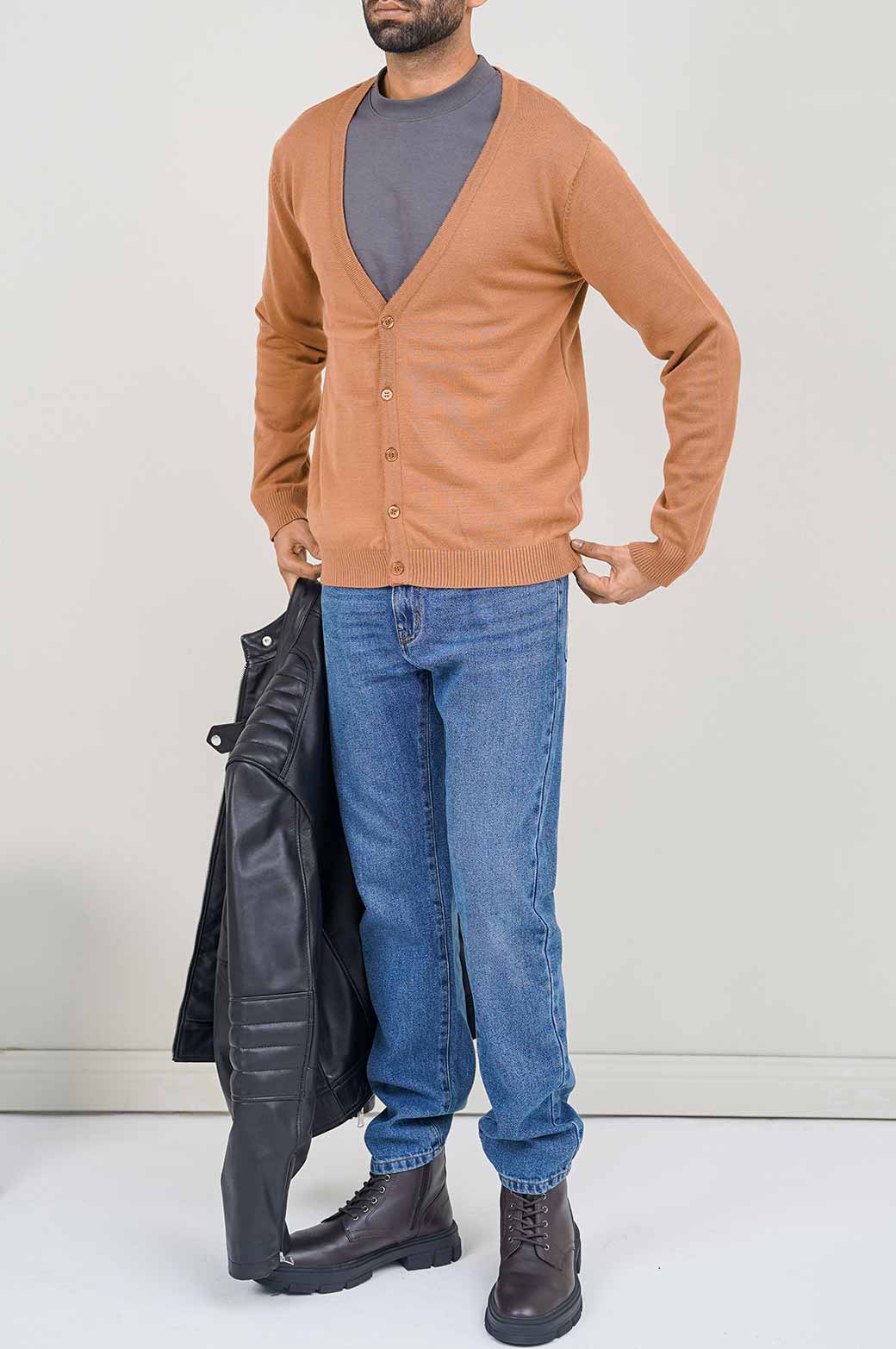 LIGHT BROWN BASIC CARDIGAN