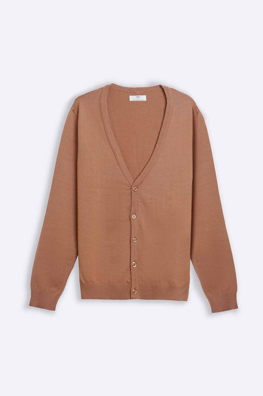 LIGHT BROWN BASIC CARDIGAN