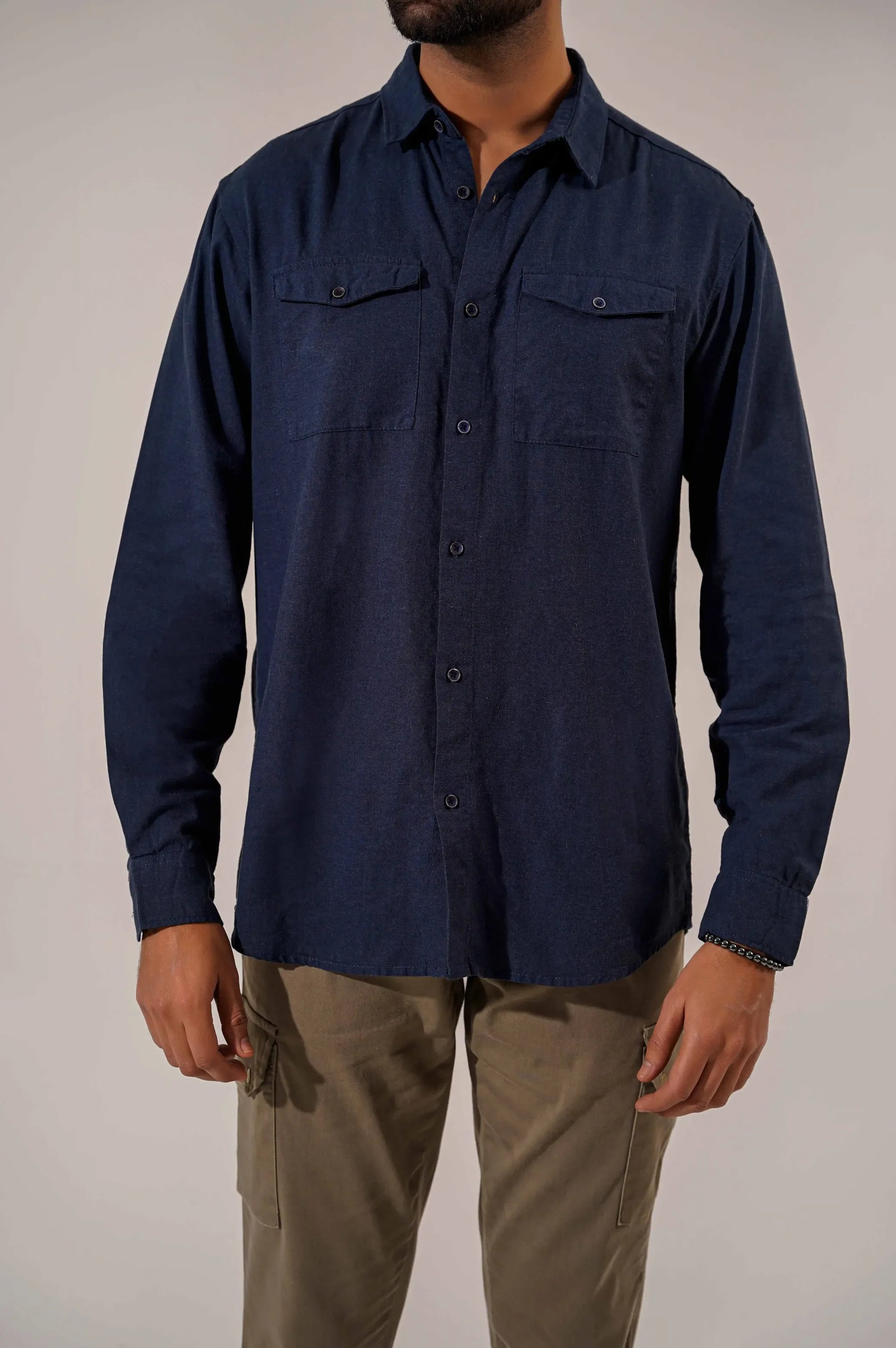 Men Navy Button Down Shirt