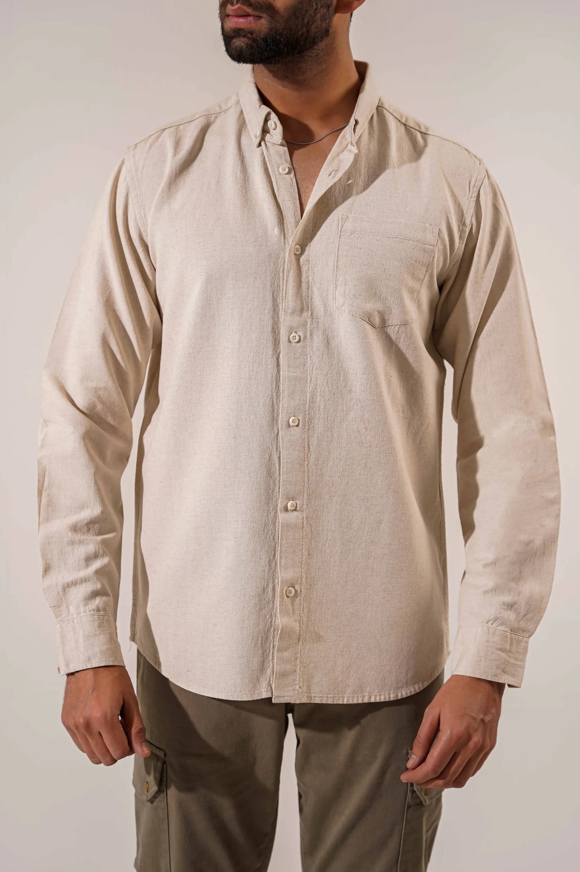BEIGE MAN BUTTON DOWN SHIRT