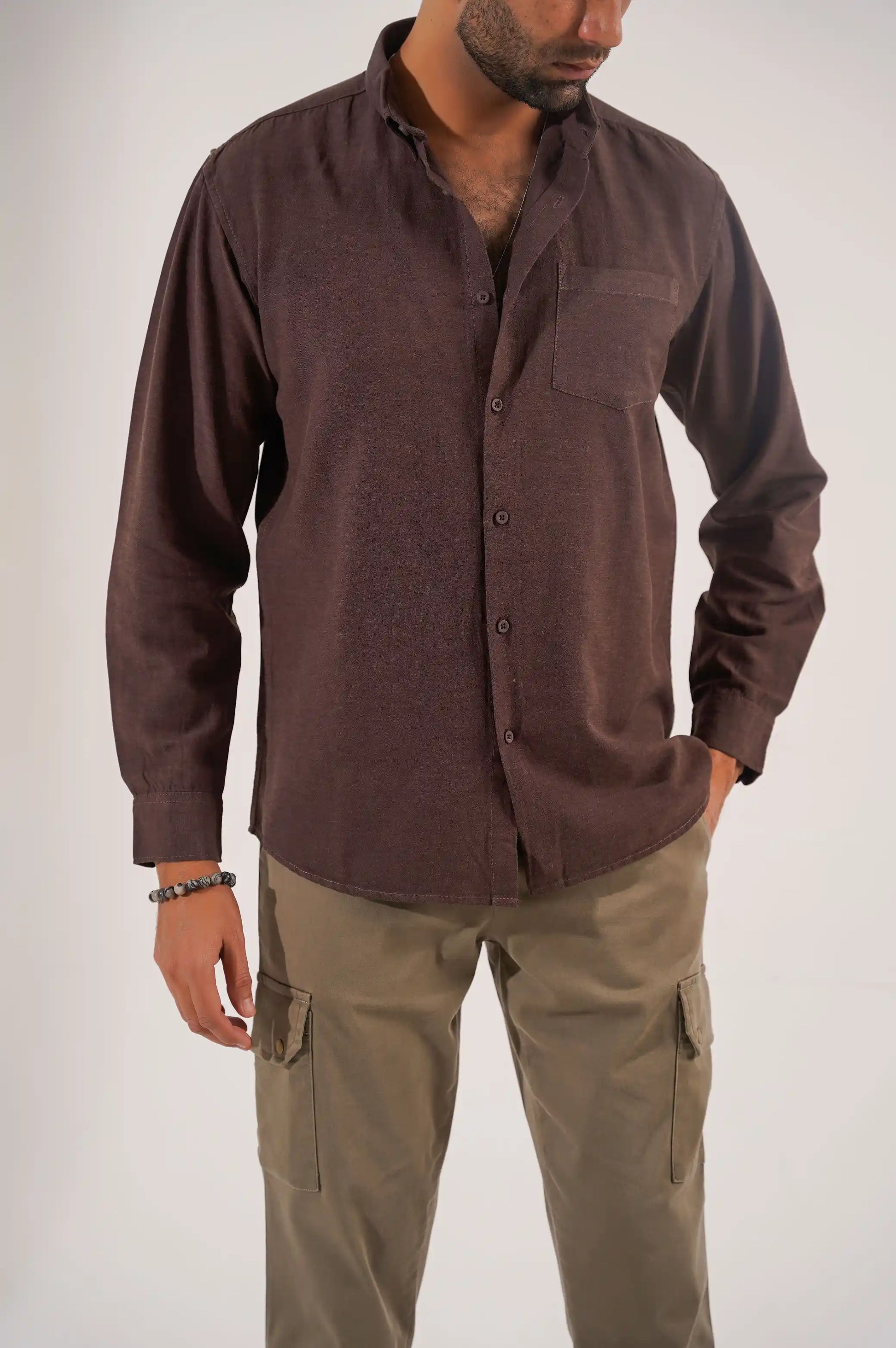 Men Brown Button Down Shirt