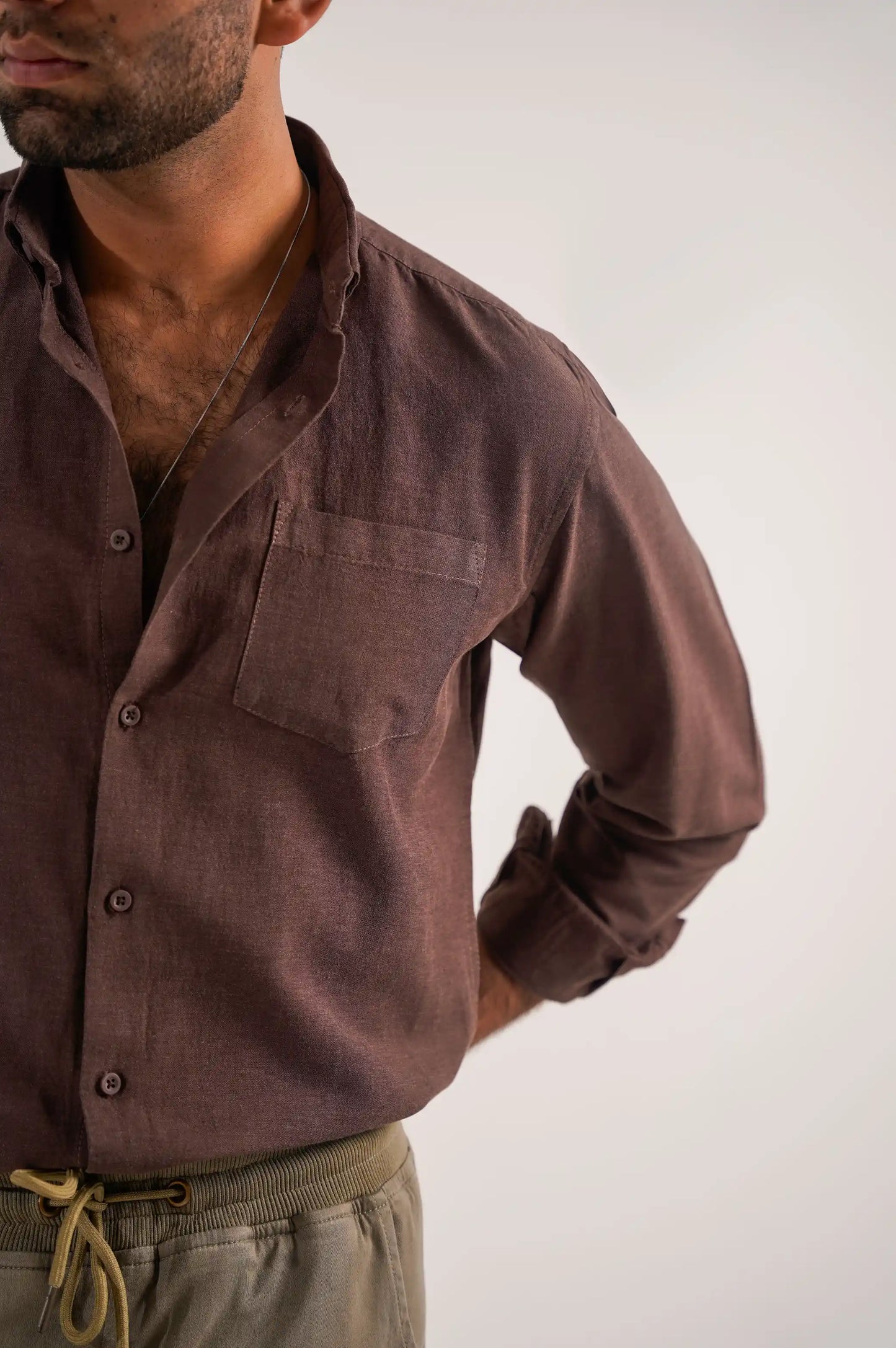Men Brown Button Down Shirt