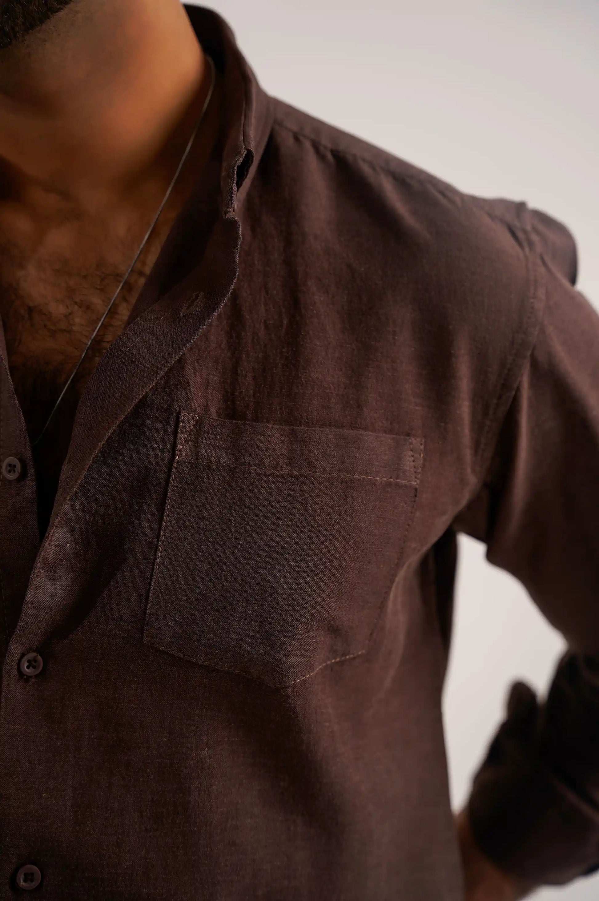 Men Brown Button Down Shirt