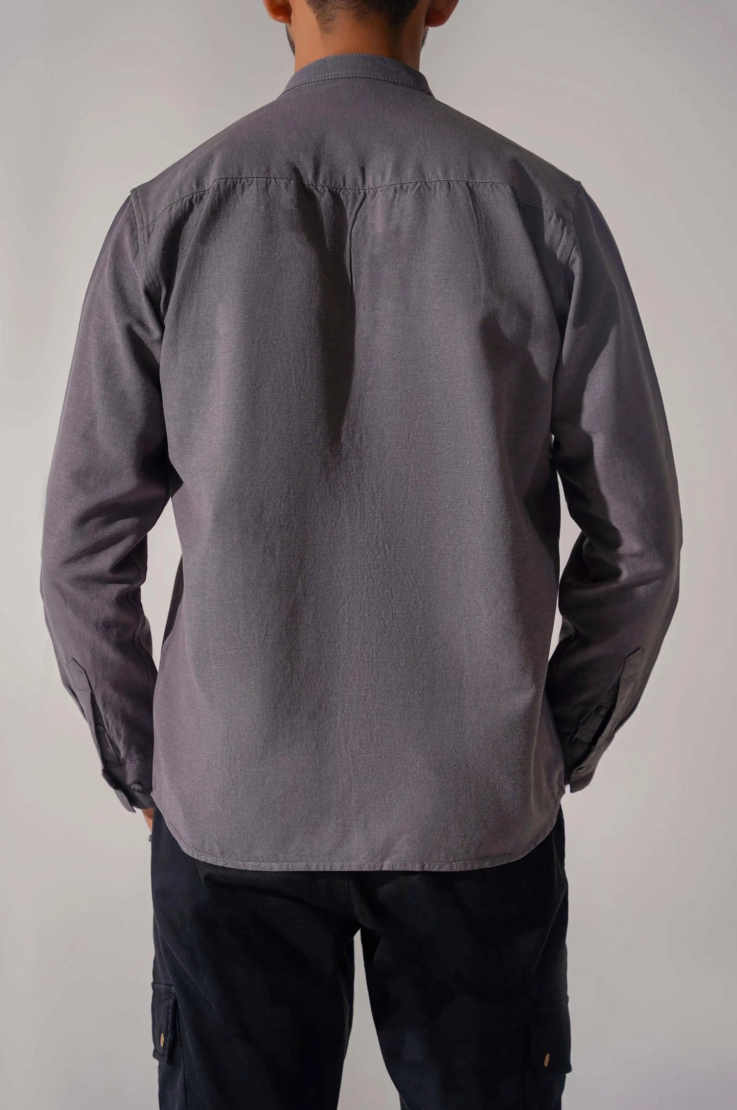 Grey Button Down Shirt with Mandarin Collar