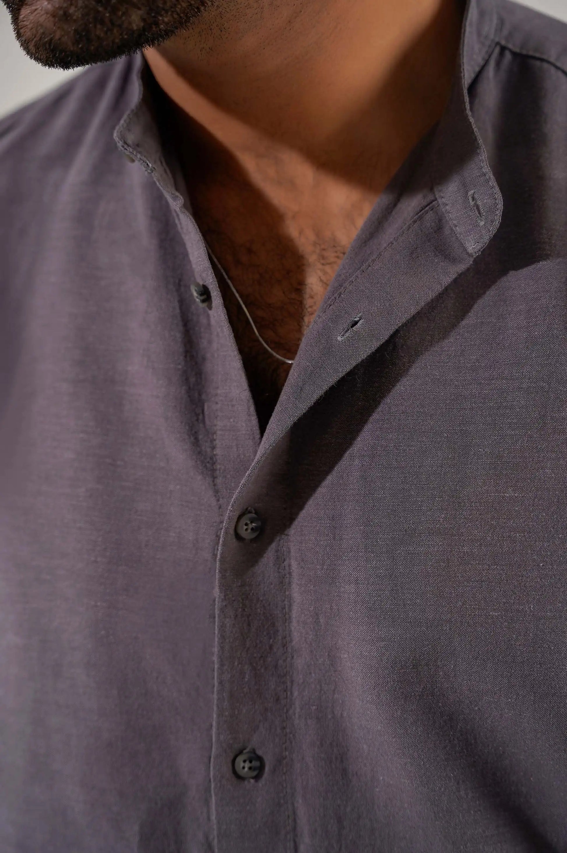 Grey Button Down Shirt with Mandarin Collar