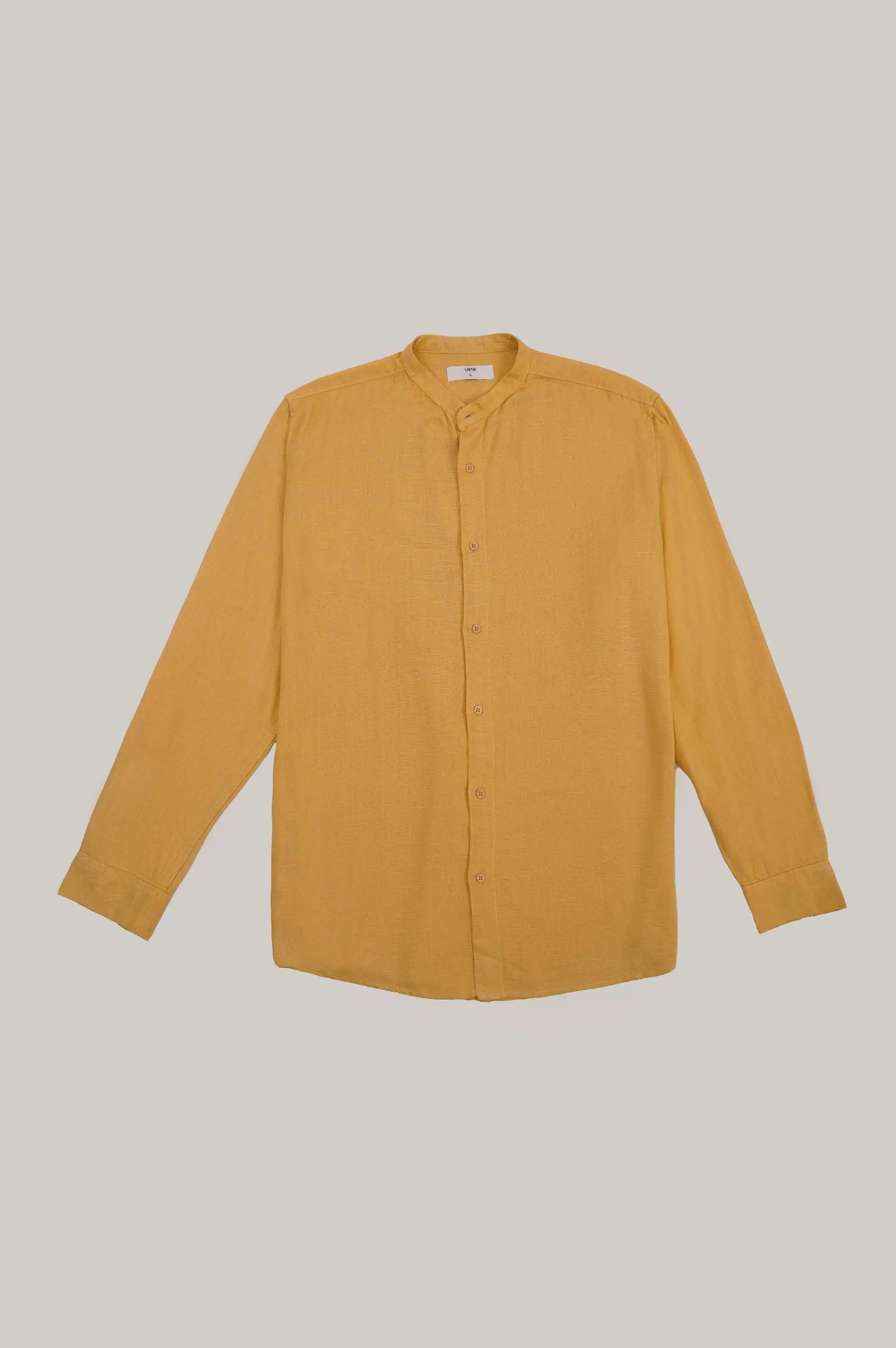 Mustard Button Down Shirt with Mandarin Collar