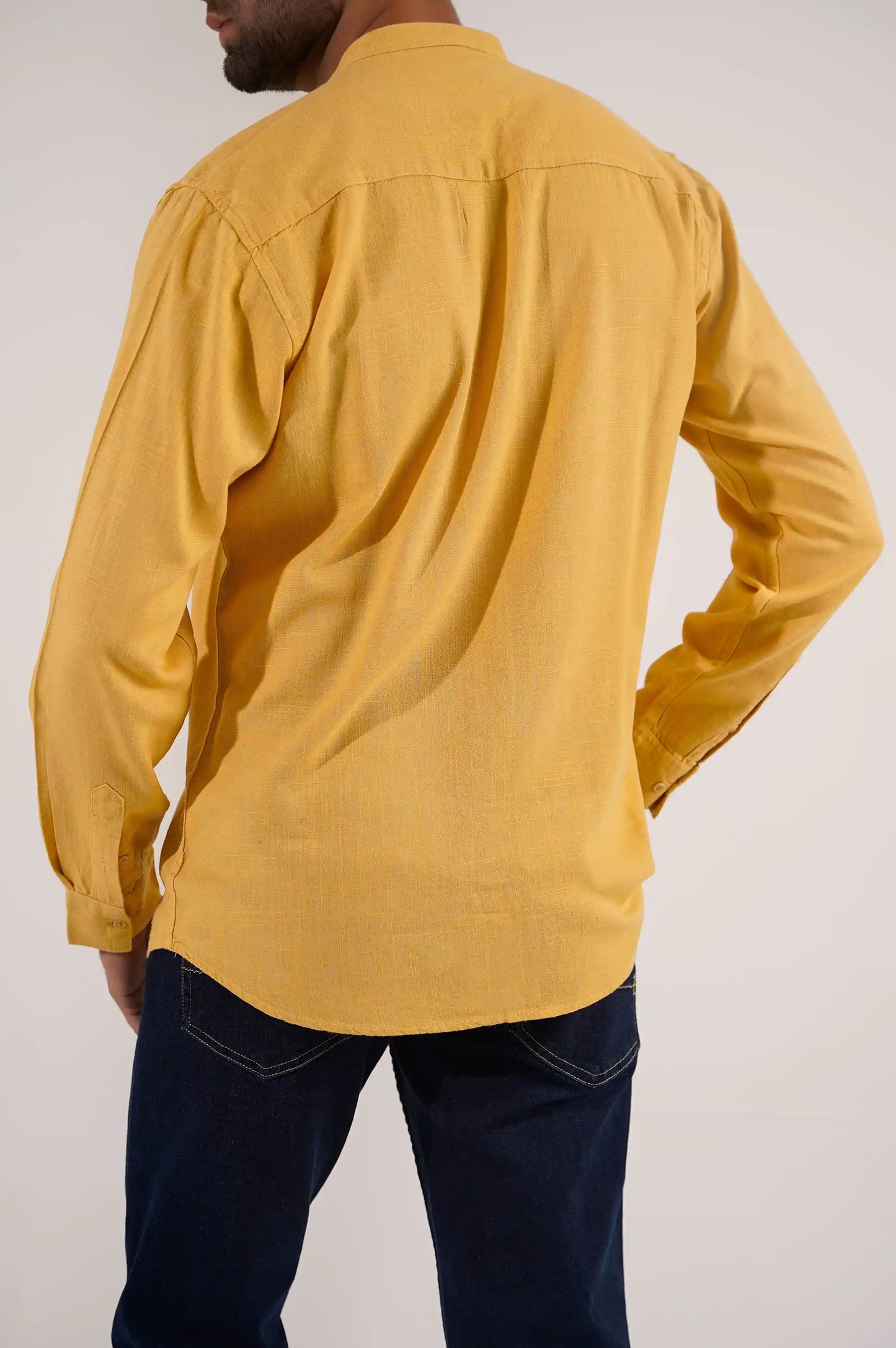 Mustard Button Down Shirt with Mandarin Collar