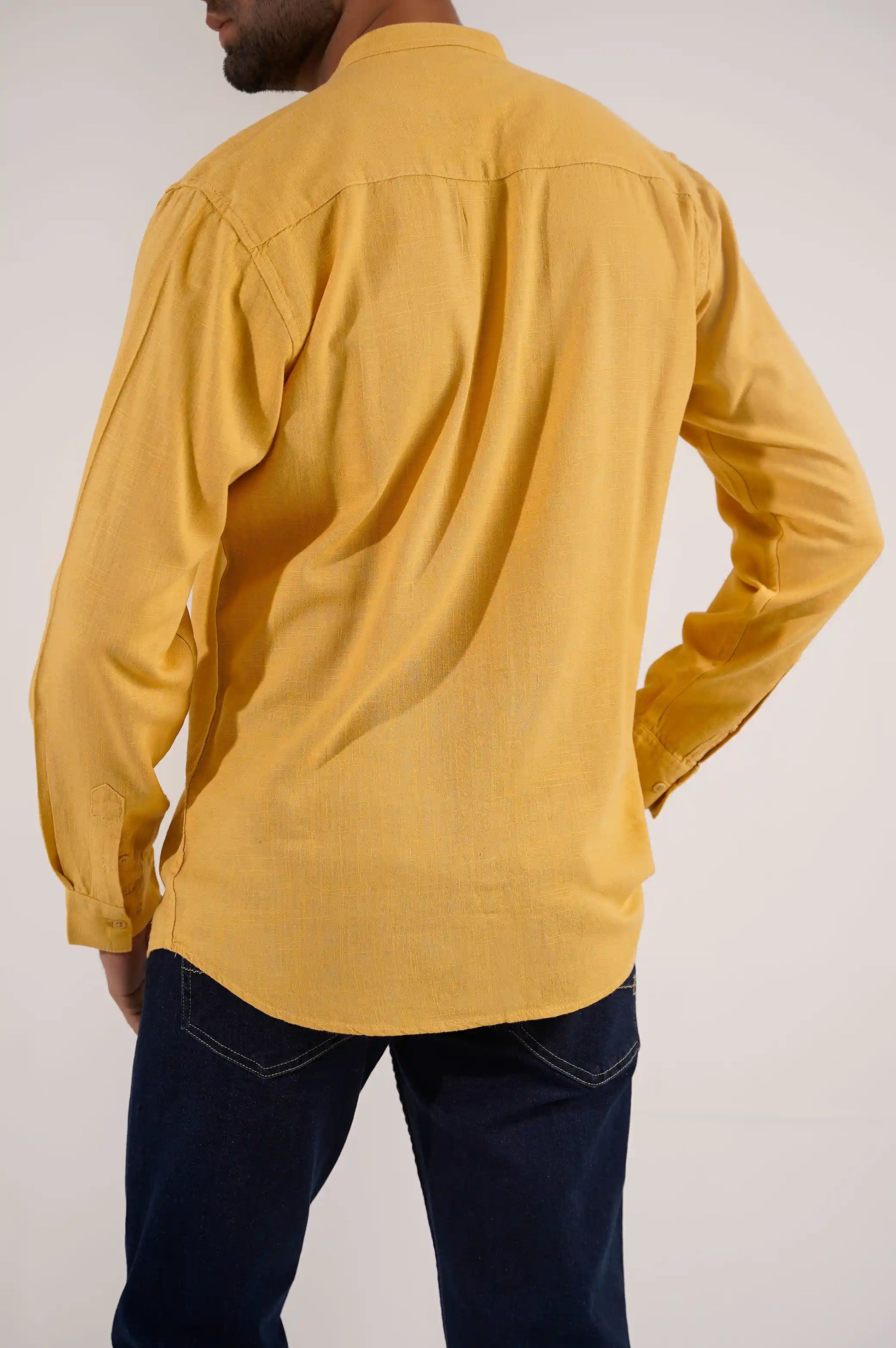 Mustard Button Down Shirt with Mandarin Collar
