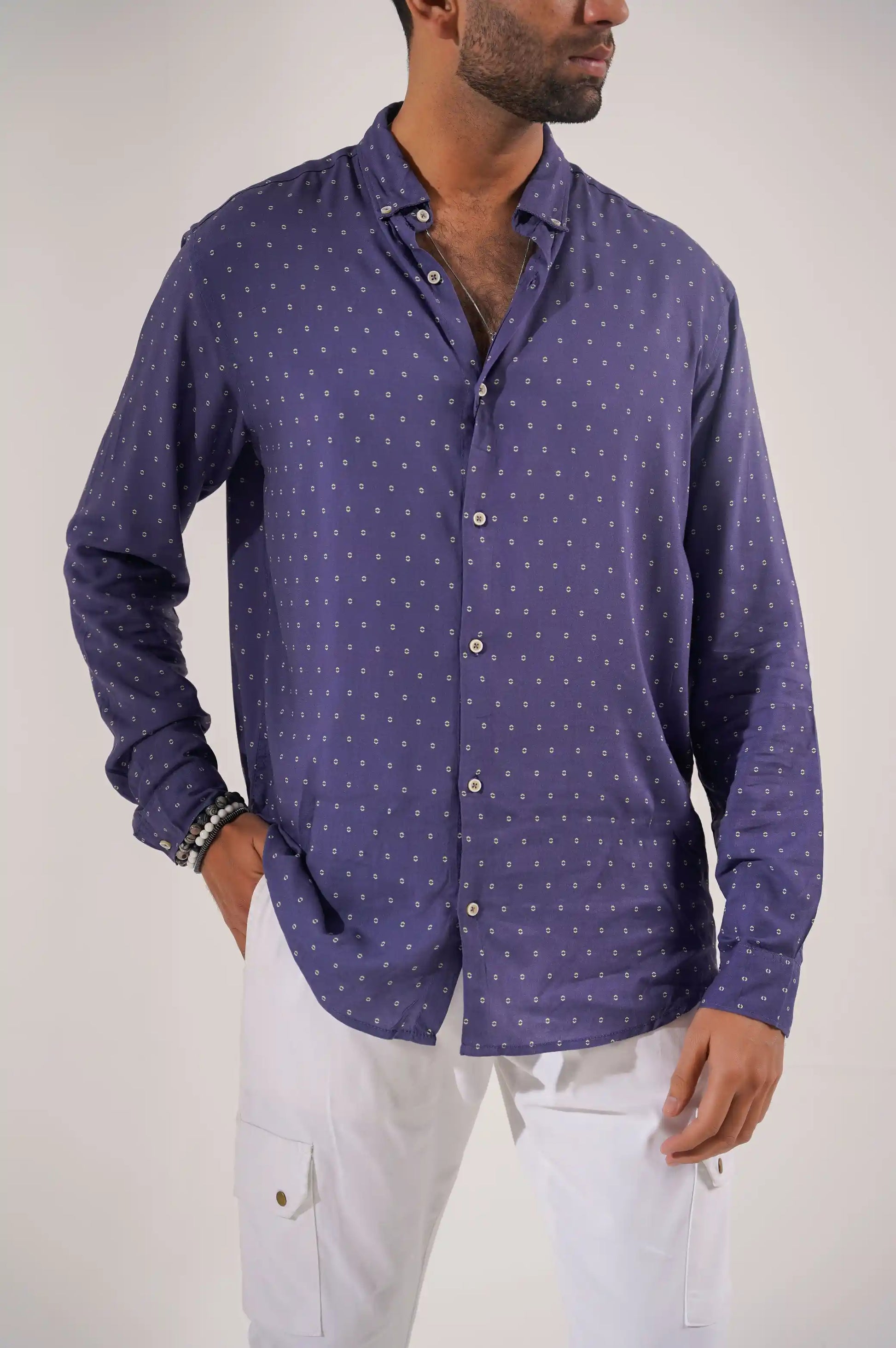 Blue Dotted Button Down Shirt