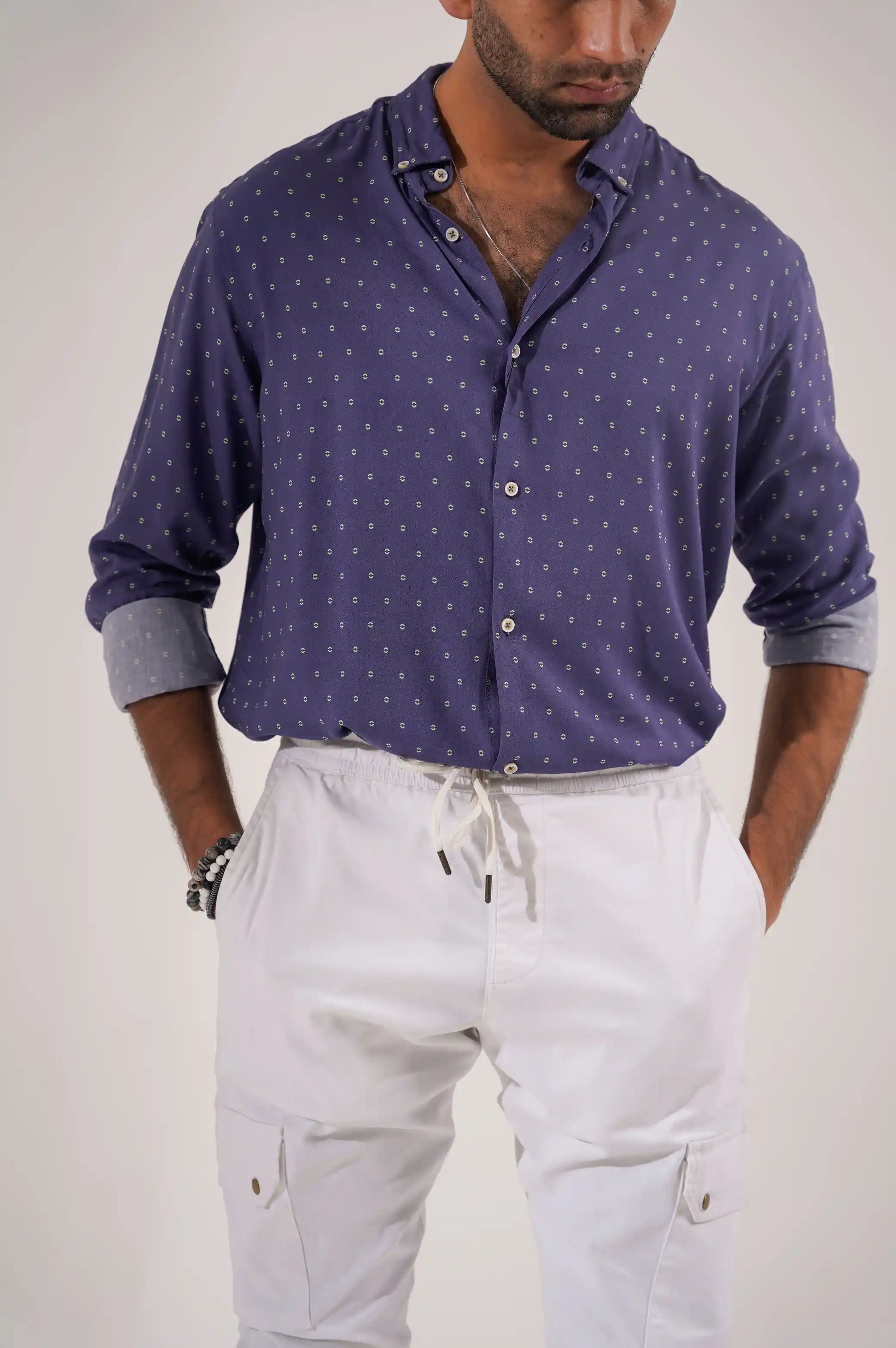 Blue Dotted Button Down Shirt