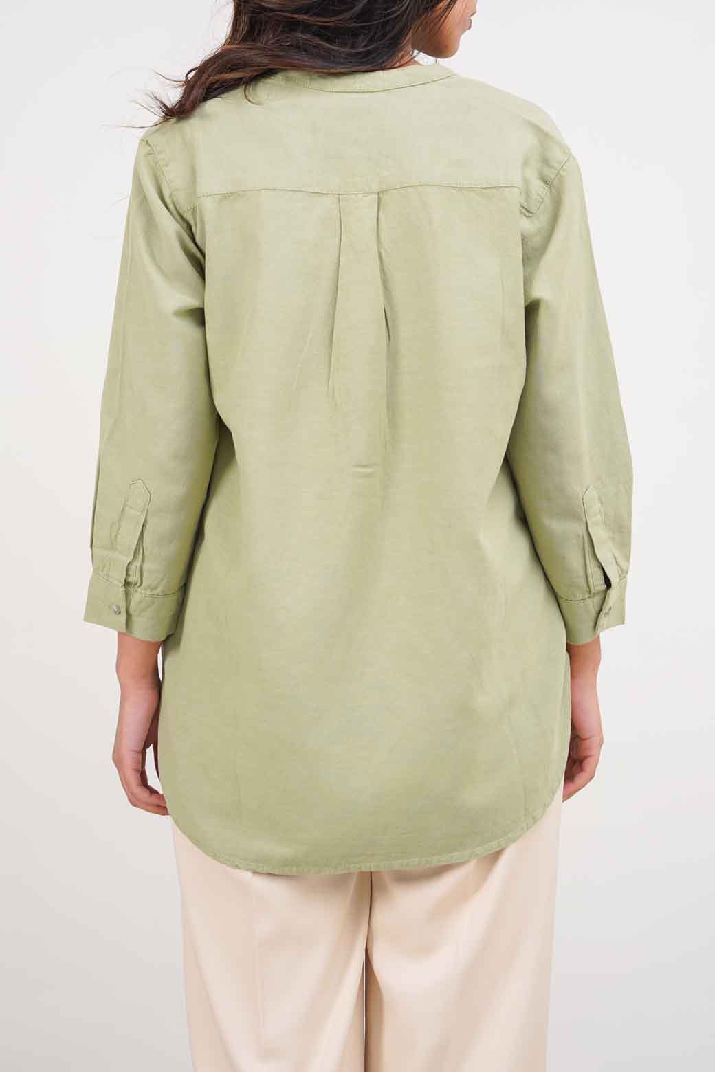 GREEN BAND COLLAR SHIRT