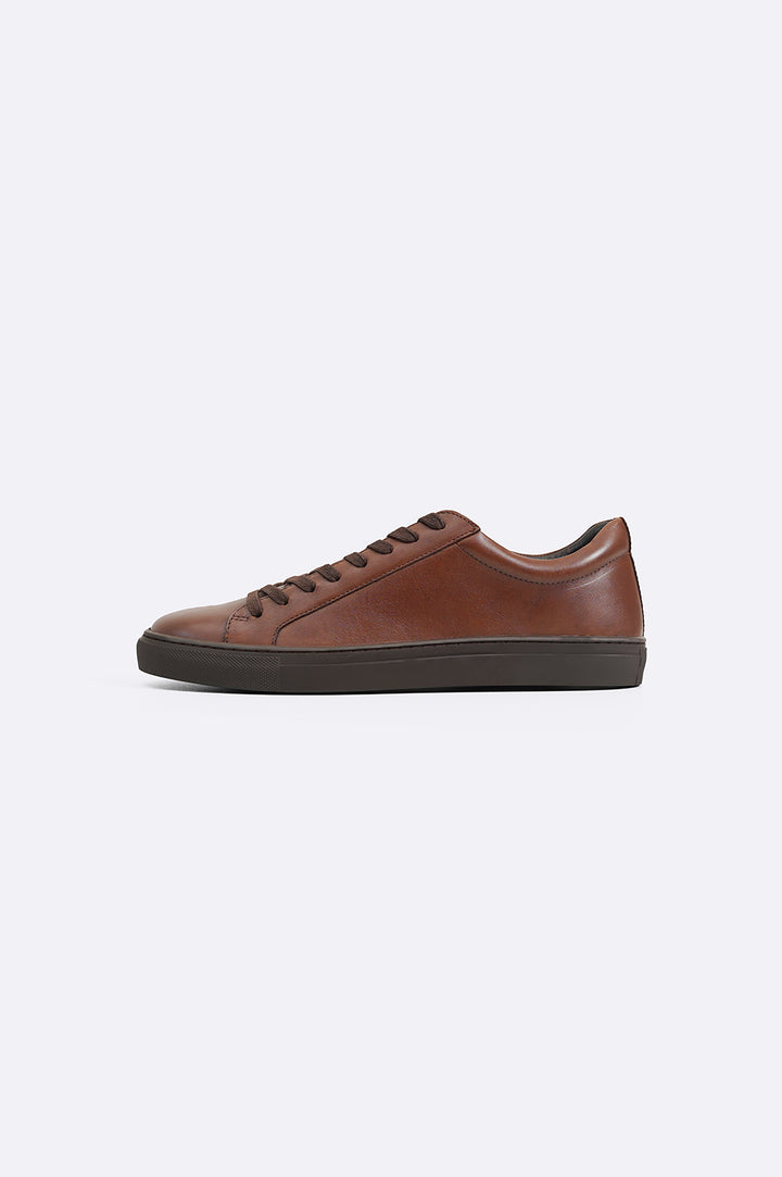 DARK BROWN SLEEK LEATHER SNEAKERS