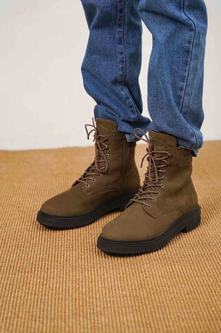 OLIVE LACE-UP LABYRINTH CHUNKY BOOT
