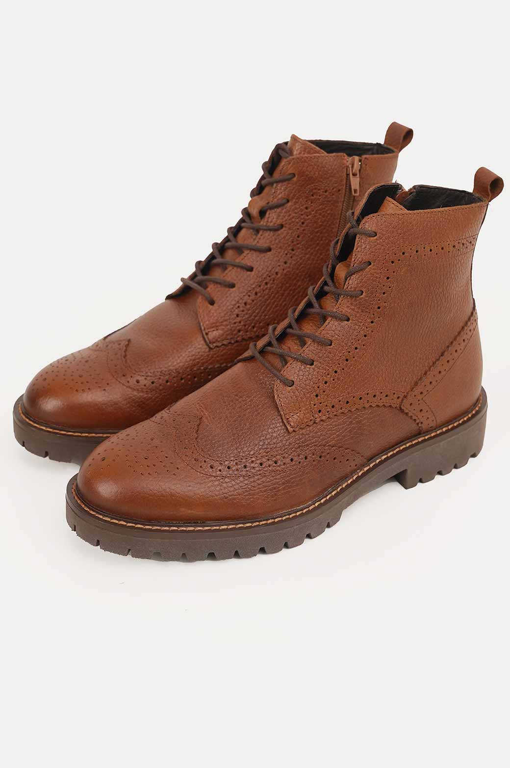 BROWN HIGH-TOP LEATHER BROGUES